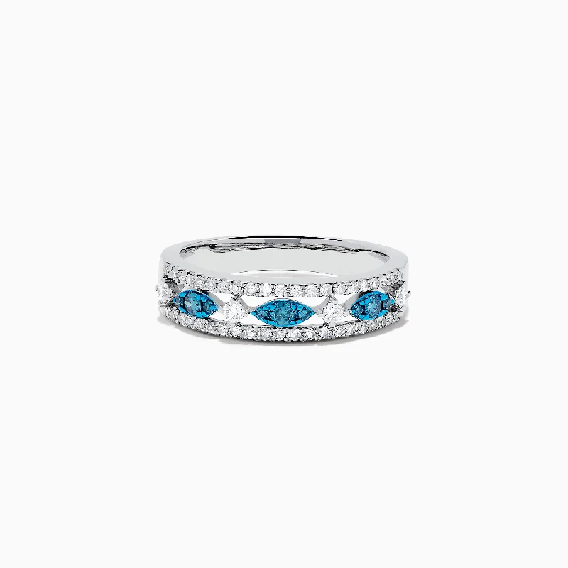 trillion-cut women's rings -Bella Bleu 14K White Gold Blue and White Diamond Ring, 0.42 TCW