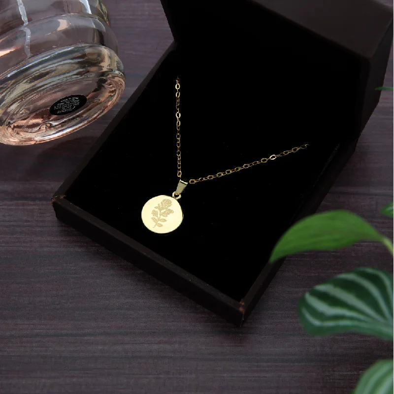 Ladies Asymmetrical Necklaces -timeless classic necklaces -Gold Necklace (Chain with Round Shaped Rose in Pendant) 18KT - FKJNKL18K9189