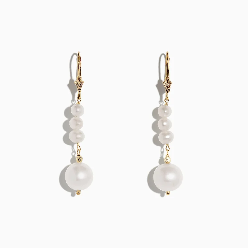 Ladies Black Earrings -14K Yellow Gold Pearl Drop Earrings