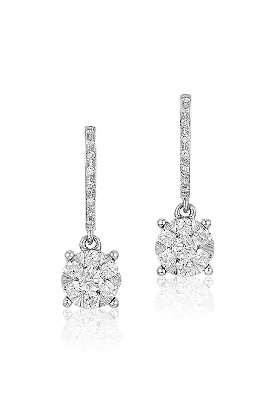 Ladies Initial Earrings -Bouquet 14K White Gold Diamond Cluster Drop Earrings, 0.50 TCW