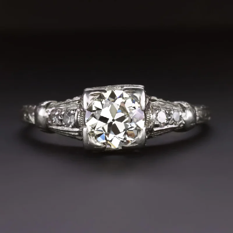 Cluster Diamond Engagement Rings -OLD EUROPEAN CUT DIAMOND ENGAGEMENT RING J-K VS1 VINTAGE PLATINUM CLASSIC 2/3ct