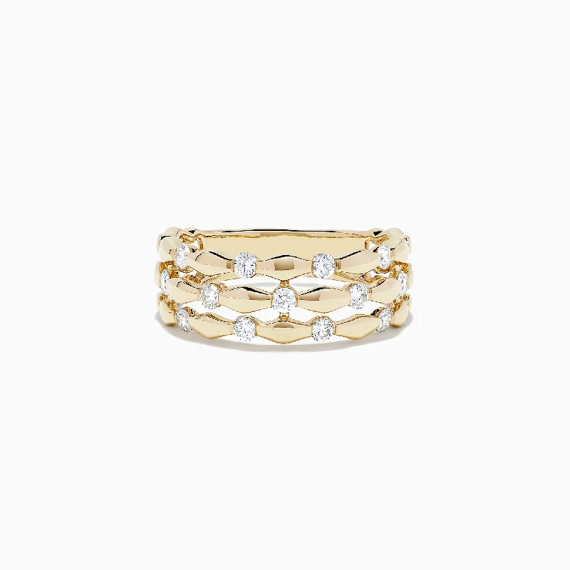 knuckle women's rings -D'Oro 14K Yellow Gold Diamond Ring, 0.45 TCW