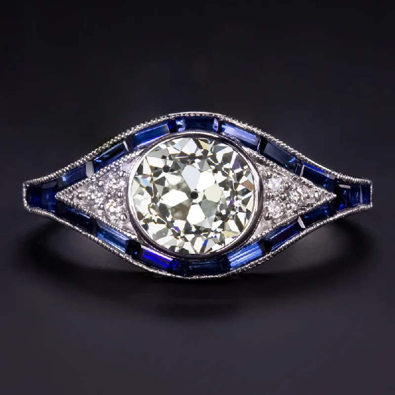 Affordable Engagement Rings -1.5ct CERTIFIED OLD EUROPEAN CUT DIAMOND ENGAGEMENT RING VINTAGE STYLE SAPPHIRE