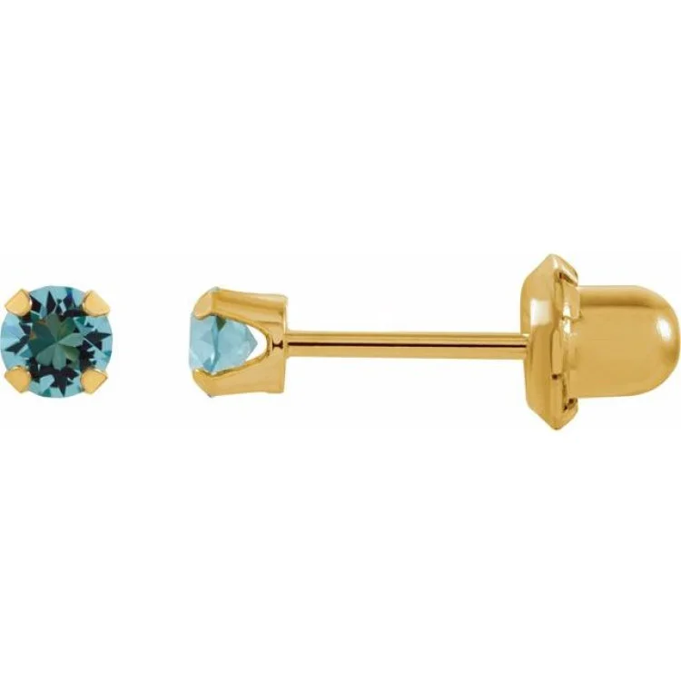 Ladies Mountain Earrings -14K Yellow Imitation Aquamarine Inverness® Piercing Earrings