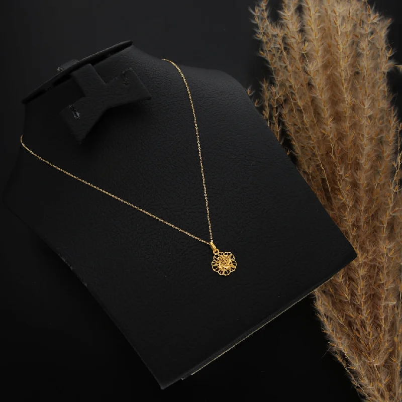 Ladies Dragon Necklaces -dainty necklaces for women -Gold Necklace (Chain With Hollow Flower Shaped Pendant) 21KT - FKJNKL21KM9809