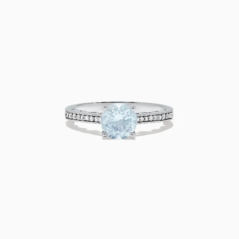 silver women's rings -Aquarius 14K White Gold Aquamarine and Diamond Ring, 1.09 TCW