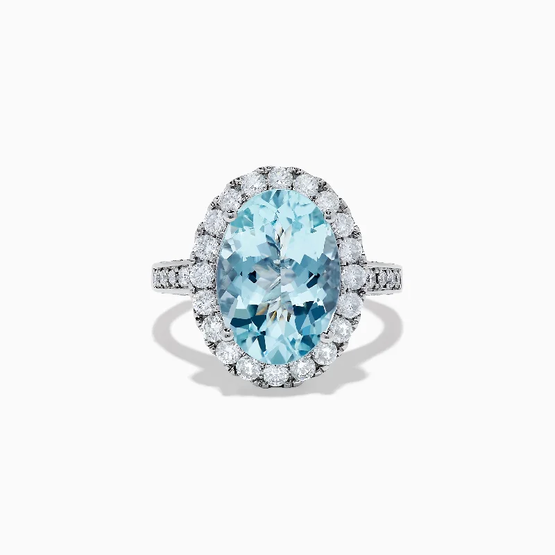 princess-cut women's rings -Aquarius 14K White Gold Aquamarine and Diamond Oval Ring