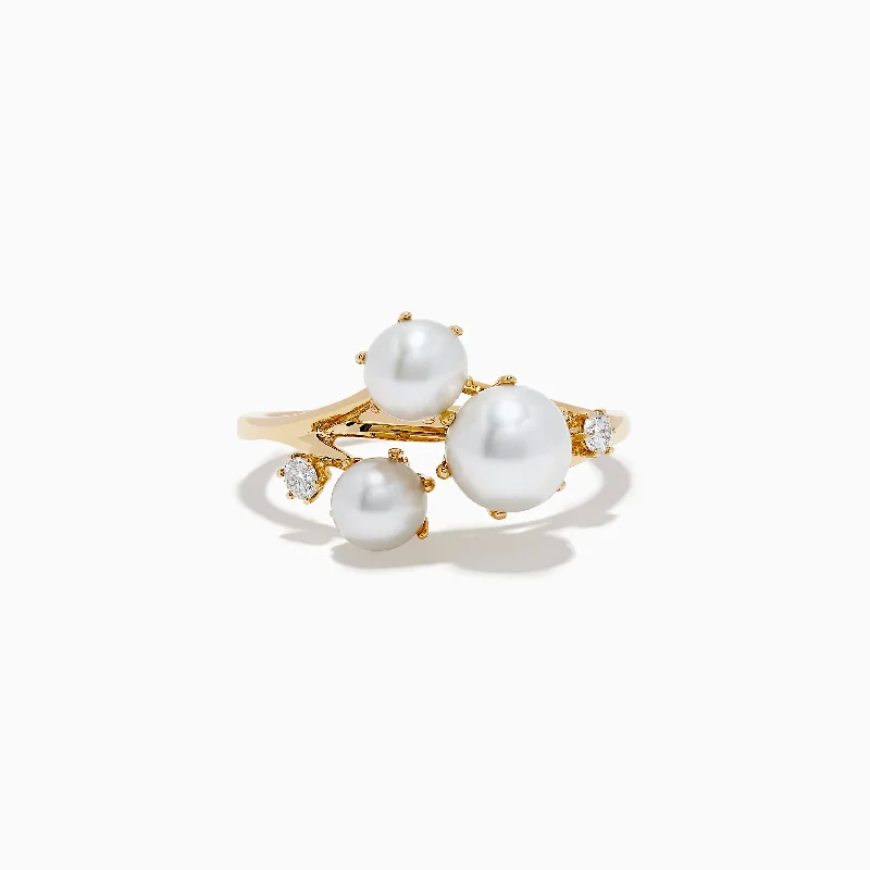 ethical women's rings -Pearl 14K Yellow Gold Diamond and Pearl Cluster Ring