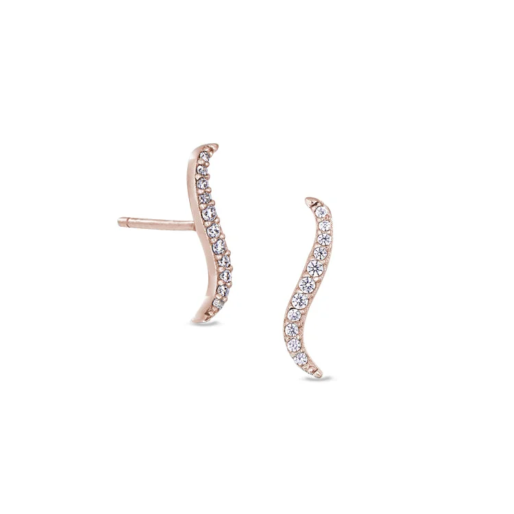 Ladies Trendy Earrings -Rose Gold Finish Sterling Silver Micropave Climber Earrings with Simulated Diamonds