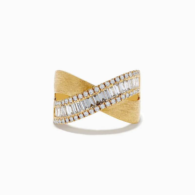 channel set women's rings -D'Oro 14K Brushed Yellow Gold Diamond Crossover Ring