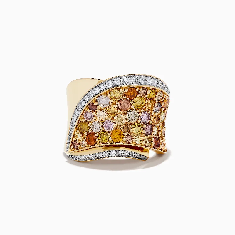 bold women's rings -14K Yellow Gold Multi Color Diamond Ring