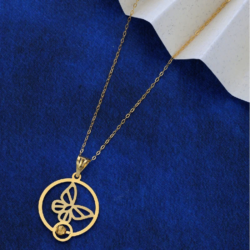 Ladies Smooth Necklaces -vintage necklaces for women -Gold Necklace (Chain Butterfly in Circle Pendant) 21KT - FKJNKL21KM9571