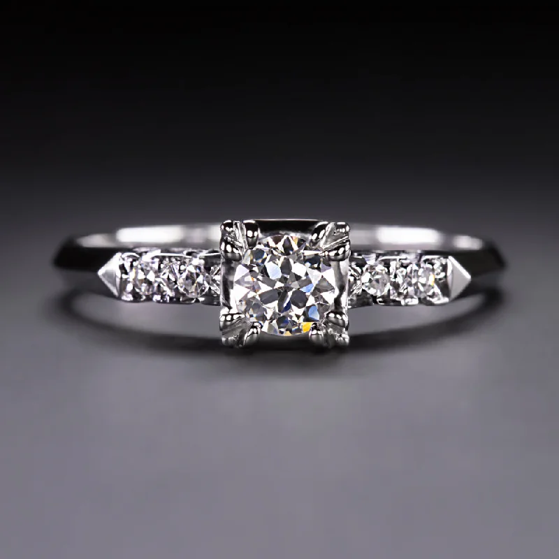 Oriental Engagement Rings -VINTAGE DIAMOND ENGAGEMENT RING OLD EUROPEAN CUT 14k WHITE GOLD CLASSIC ESTATE