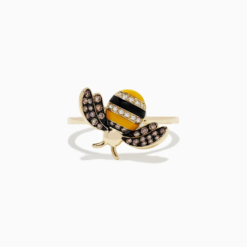 heart-shaped women's rings -Safari 14K Yellow Gold Diamond and Enamel Bee Ring