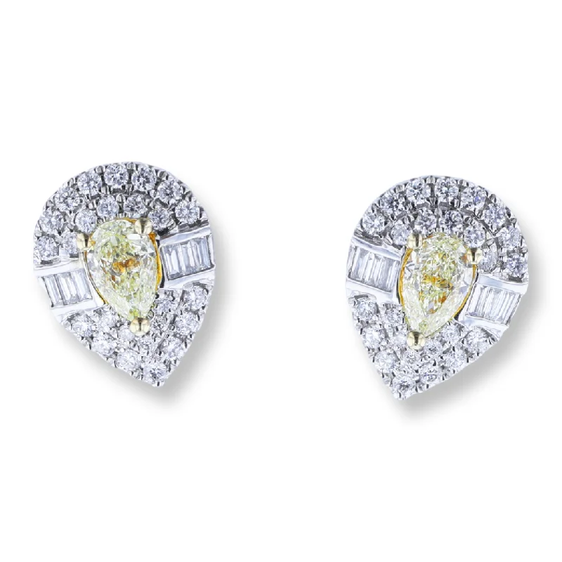 Ladies Signature Earrings -14K WHITE GOLD 0.63CTW YELLOW DIAMOND & 0.50CTW WHITE DIAMOND HALO EARRINGS