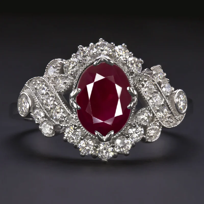 Love Engagement Rings -1.60ct RUBY DIAMOND VINTAGE STYLE RING OVAL CUT COCKTAIL ENGAGEMENT NATURAL RED