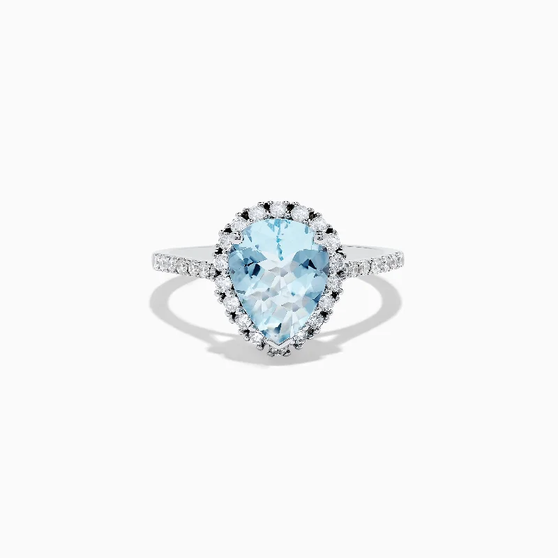 evil eye women's rings -Aquarius 14K White Gold Aquamarine and Diamond Teardrop Ring