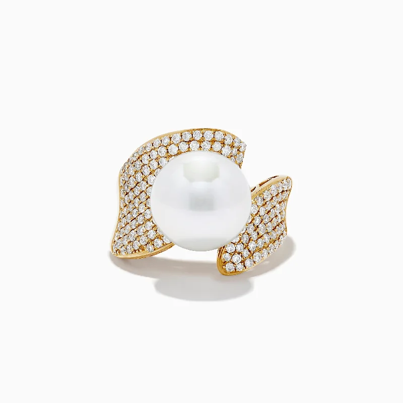 lucky charm women's rings -14K Yellow Gold Fresh Water Pearl and Diamond Ring