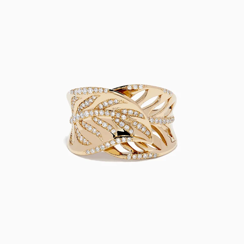 eternity rings for women -D'Oro 14K Yellow Gold Diamond Leaf Ring