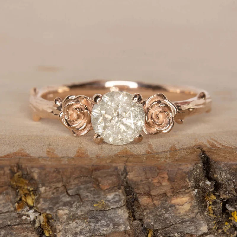 Subtle Engagement Rings -FLORAL .65ct ROUND CUT NATURAL DIAMOND ENGAGEMENT RING RUSTIC ROSE GOLD BRANCH