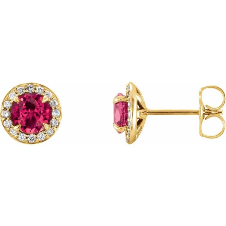 Ladies Birthstone Earrings -14K Yellow 4 mm Lab-Grown Ruby & 1/10 CTW Natural Diamond Earrings