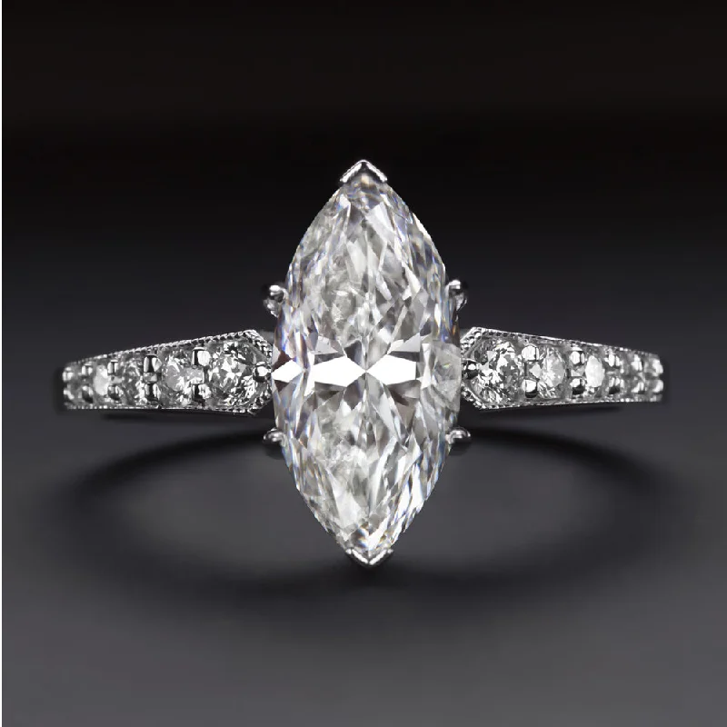 Chunky Engagement Rings -MARQUISE SHAPE DIAMOND ENGAGEMENT RING VINTAGE STYLE NATURAL 14k WHITE GOLD