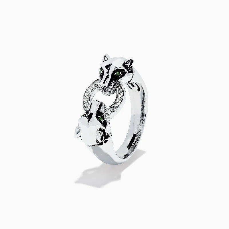 initial women's rings -Signature Sterling Silver Diamond Panther Ring, 0.09 TCW