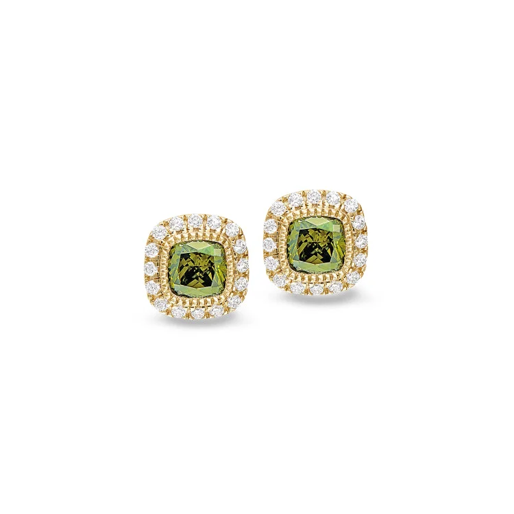 Ladies Classic Earrings -Gold Finish Sterling Silver Micropave Simulated Peridot Earrings with Simulated Diamonds