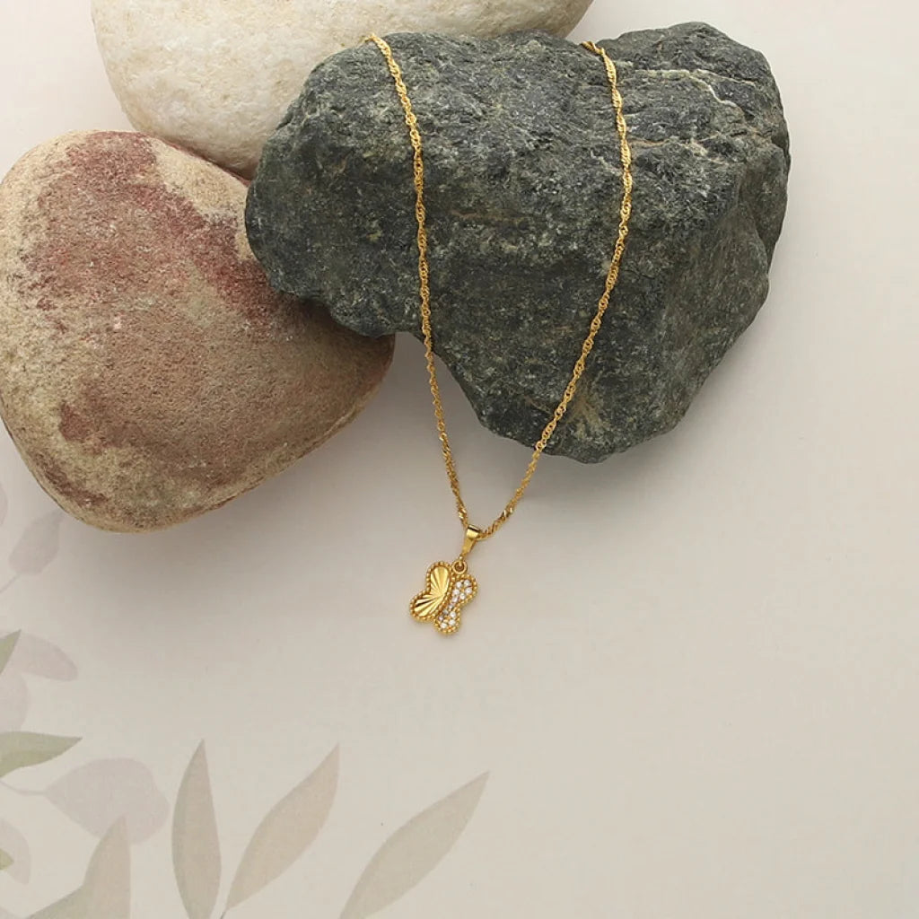 Ladies Friendship Necklaces -wedding necklaces for brides -Gold Necklace (Chain with Butterfly Pendant) 21KT - FKJNKL21KM5014