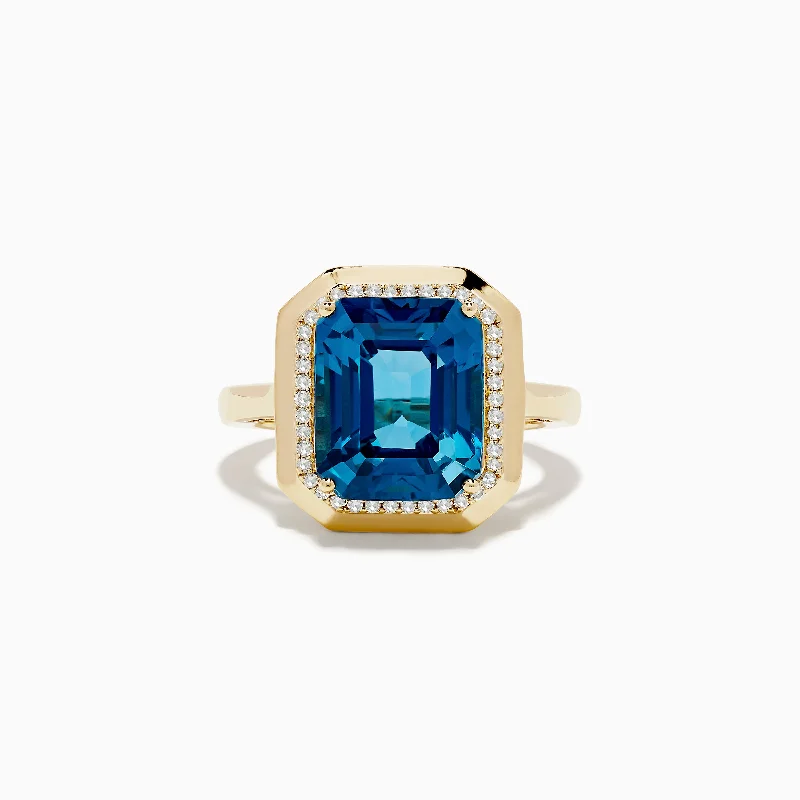 twist design women's rings -Ocean Bleu 14K Yellow Gold London Bleu and Diamond Ring