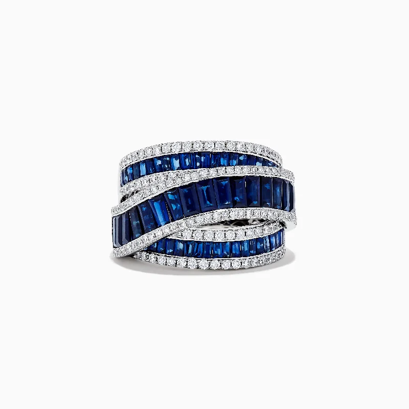 stackable women's rings -Royal Bleu 14K White Gold Sapphire and Diamond Crossover Ring