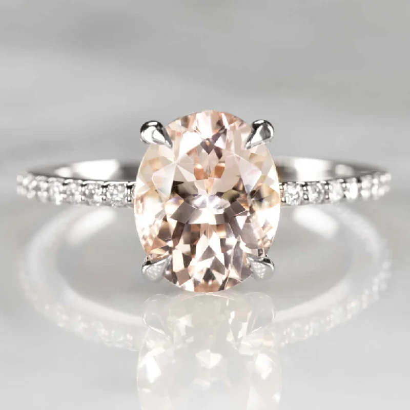 Signature Engagement Rings -2.3ct MORGANITE ENGAGEMENT RING DIAMOND PAVE BAND OVAL ROSE GOLD WHITE CLASSIC