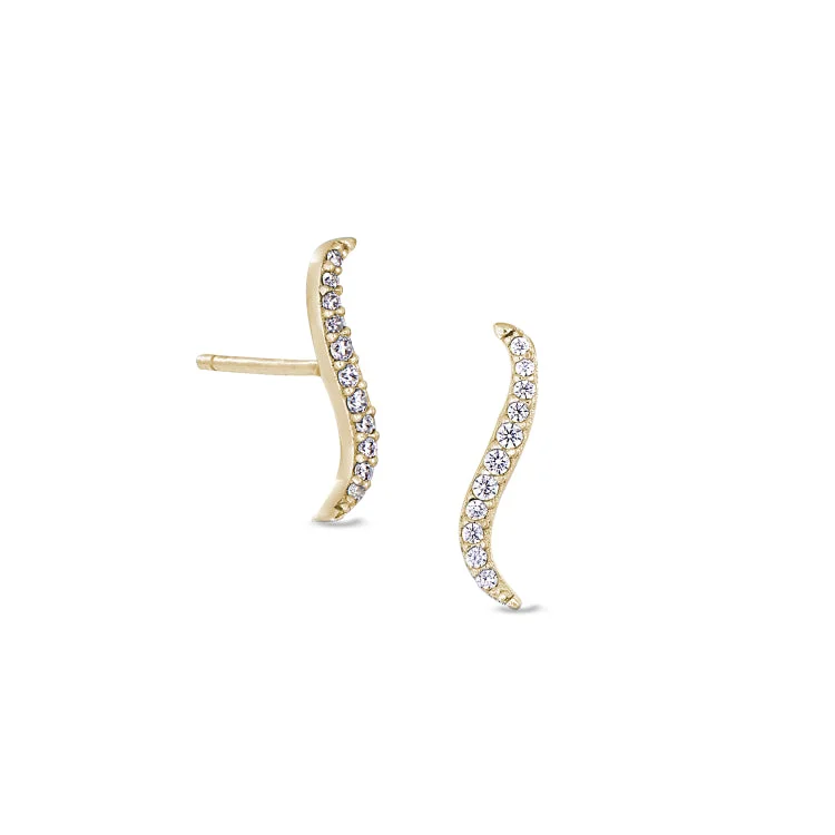 Ladies Joy Earrings -Gold Finish Sterling Silver Micropave Climber Earrings with Simulated Diamonds