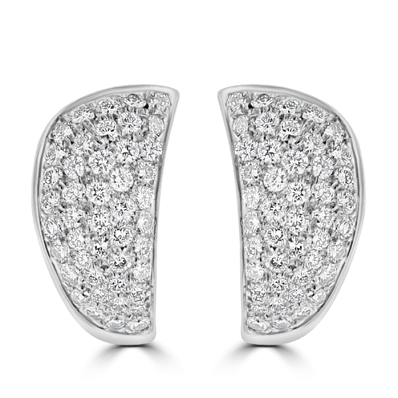 Ladies Minimalist Earrings -18KT WHITE GOLD 1.75CT DIAMOND WIDE PAVE HOOP EARRINGS