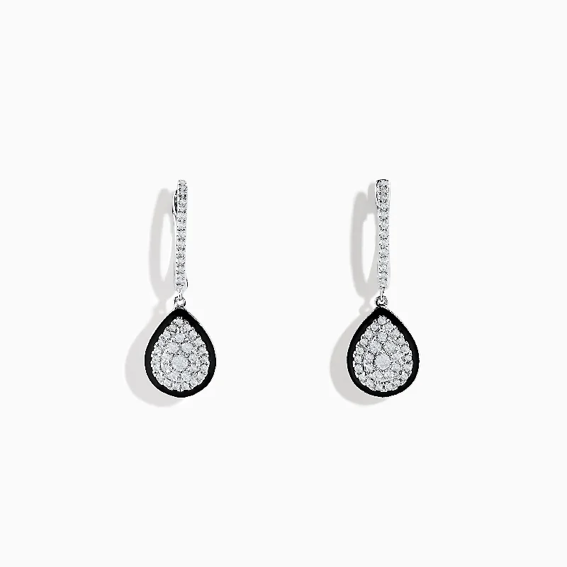 Ladies Coastal Earrings -Pave Classica 14K White Gold Diamond Enamel Drop Earrings