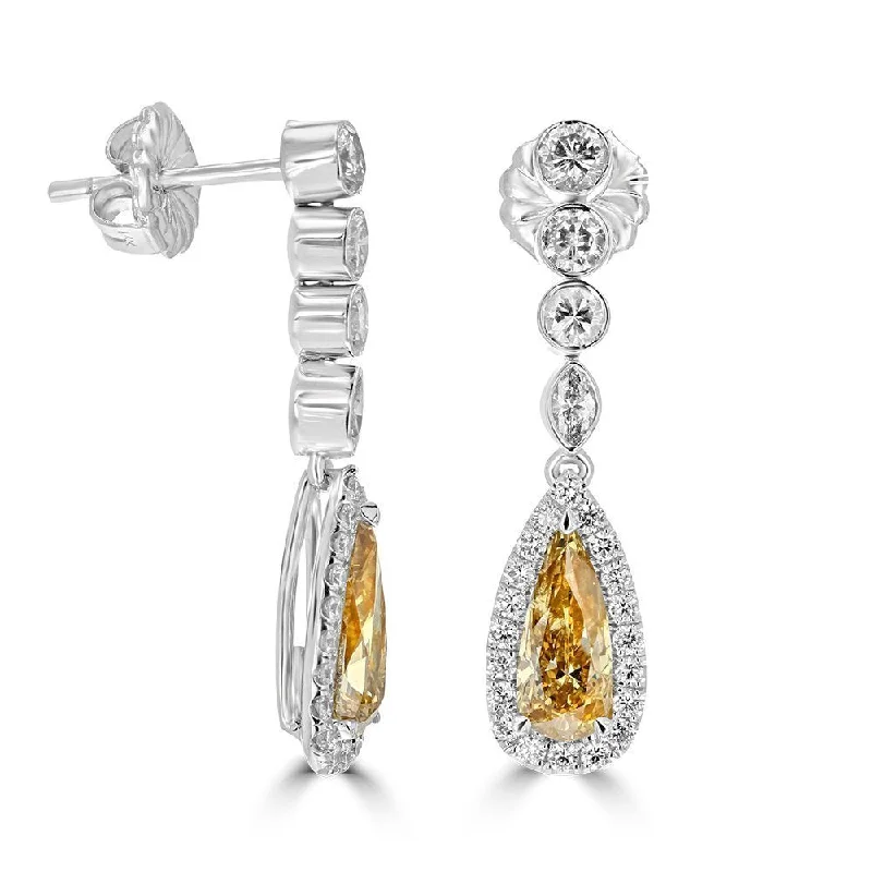 Ladies Titanium Earrings -Juleve 18KT Fancy Champagne & White Diamond Drop Earrings