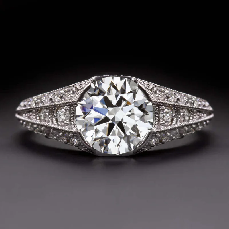 Oriental Engagement Rings -1.5ct VINTAGE STYLE ENGAGEMENT RING LAB CREATED DIAMOND 14k WHITE GOLD ROUND CUT