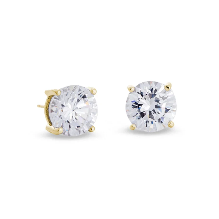 Ladies Opal Earrings -Gold Finish Sterling Silver Prong Set Round Simulated Diamond Earrings Approx. 4CTTW