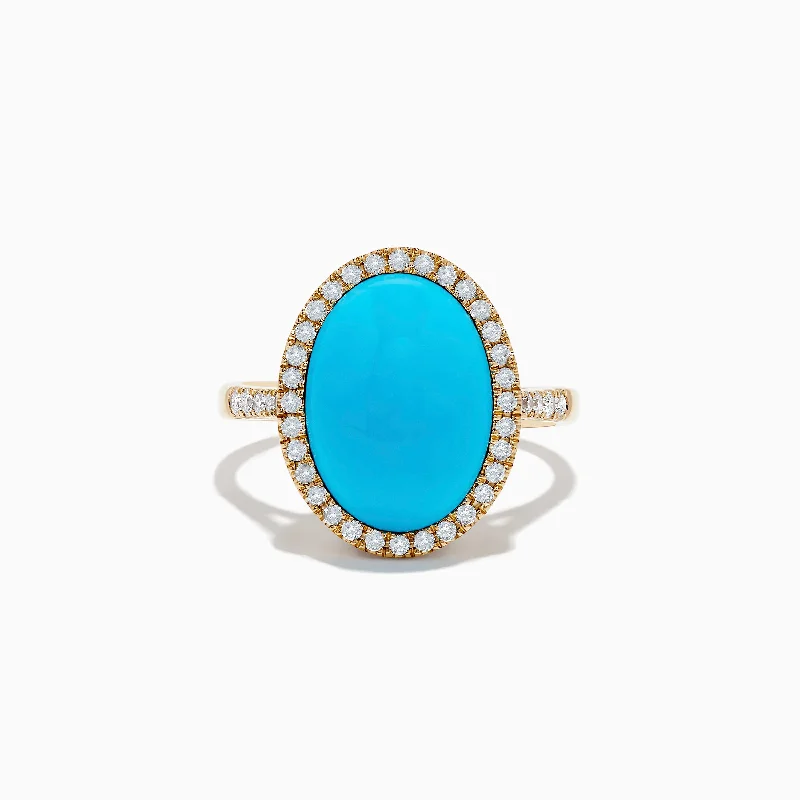 adjustable open women's rings -14K Yellow Gold Turquoise and Diamond Ring