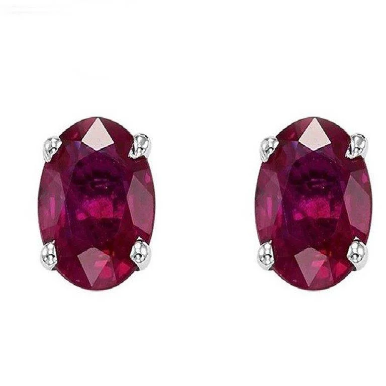 Ladies Energy Earrings -14KT WHITE GOLD OVAL RUBY EARRINGS