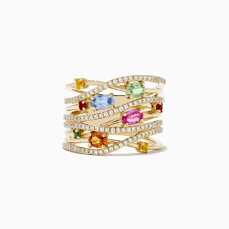 pearl women's rings -Watercolors 14K Yellow Gold Multi Sapphire and Diamond Ring