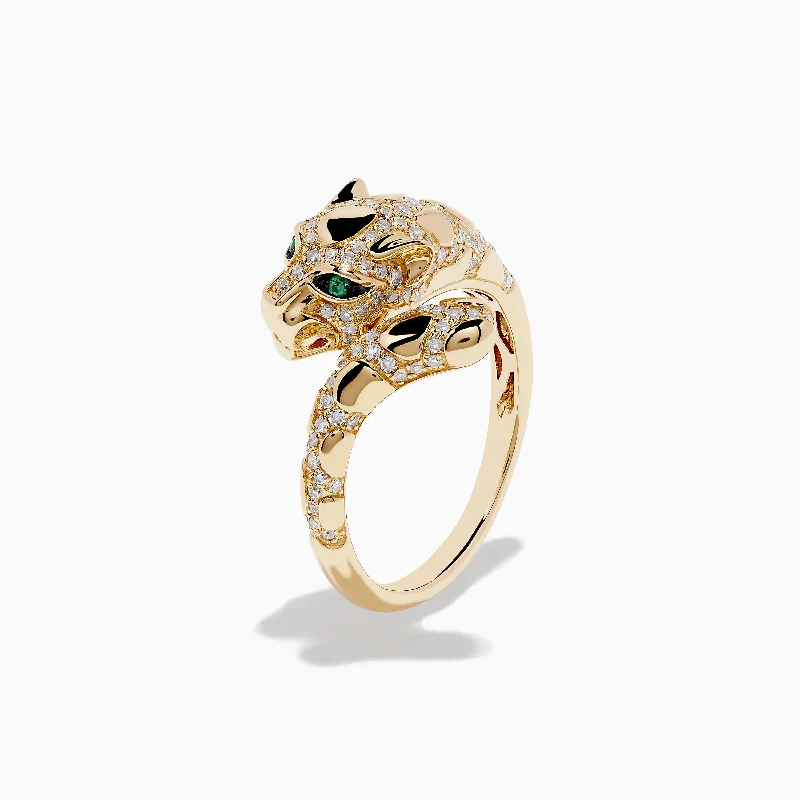 sapphire women's rings -Signature 14K Yellow Gold Emerald and Diamond Panther Ring