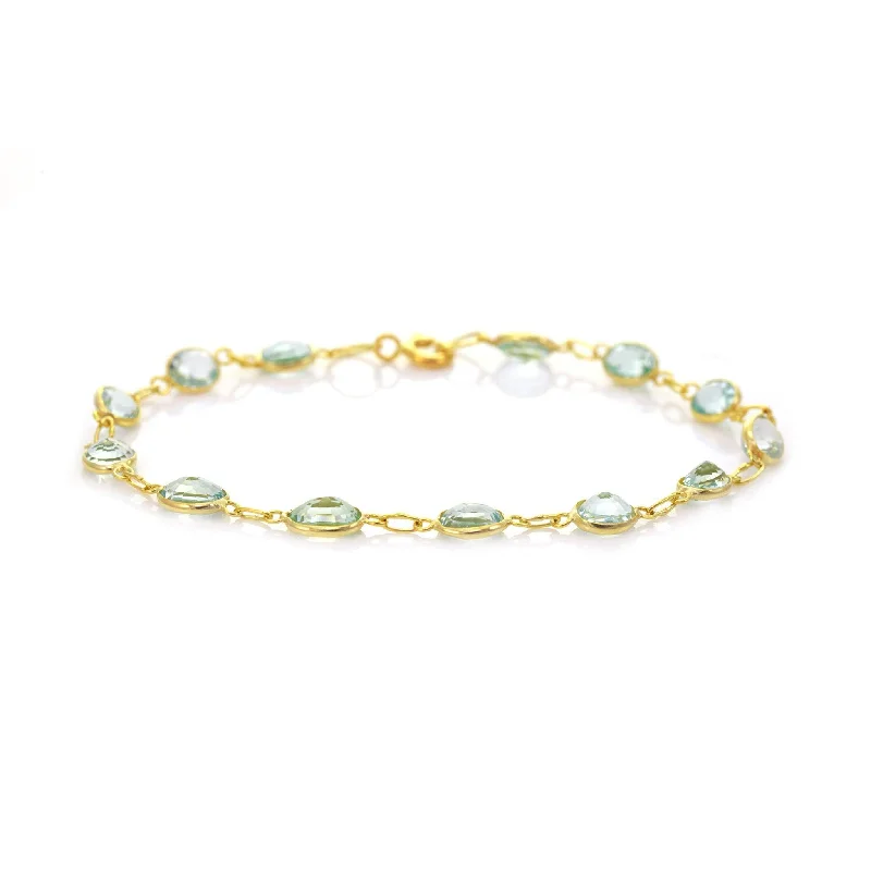 Ladies Bracelets with Amber-9ct Yellow Gold Bezel Set Aquamarine Bracelet