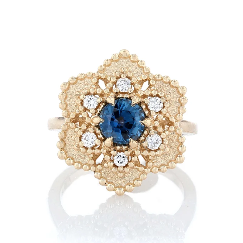 cocktail women's rings -Sapphire & Diamond Flower Halo Ring