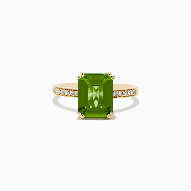 contemporary women's rings -14K Yellow Peridot and Diamond Ring