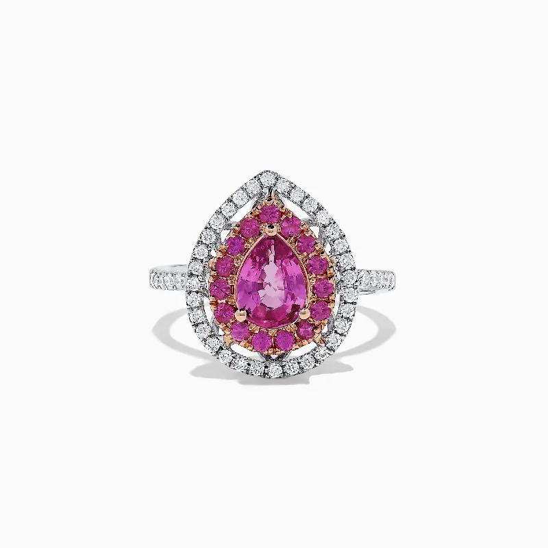 heart-shaped women's rings -14K White Gold Pink Sapphire and Diamond Ring, 1.85 TCW