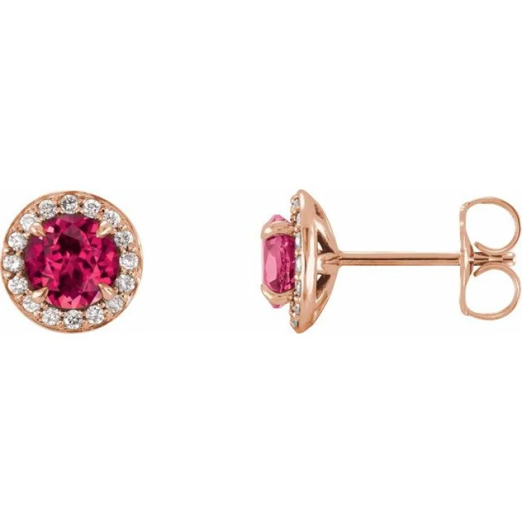 Ladies Antique Earrings -14K Rose 5 mm Natural Ruby & 1/8 CTW Natural Diamond Earrings