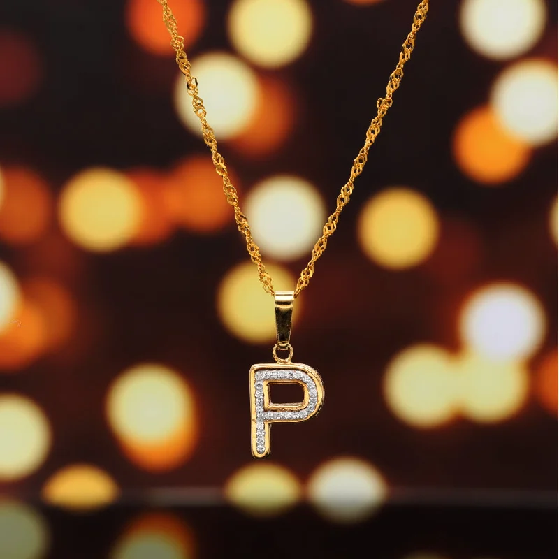 Ladies Painted Necklaces -fair trade necklaces for women -Gold Necklace (Chain with P Shaped Alphabet Letter Pendant) 18KT - FKJNKL18K9420