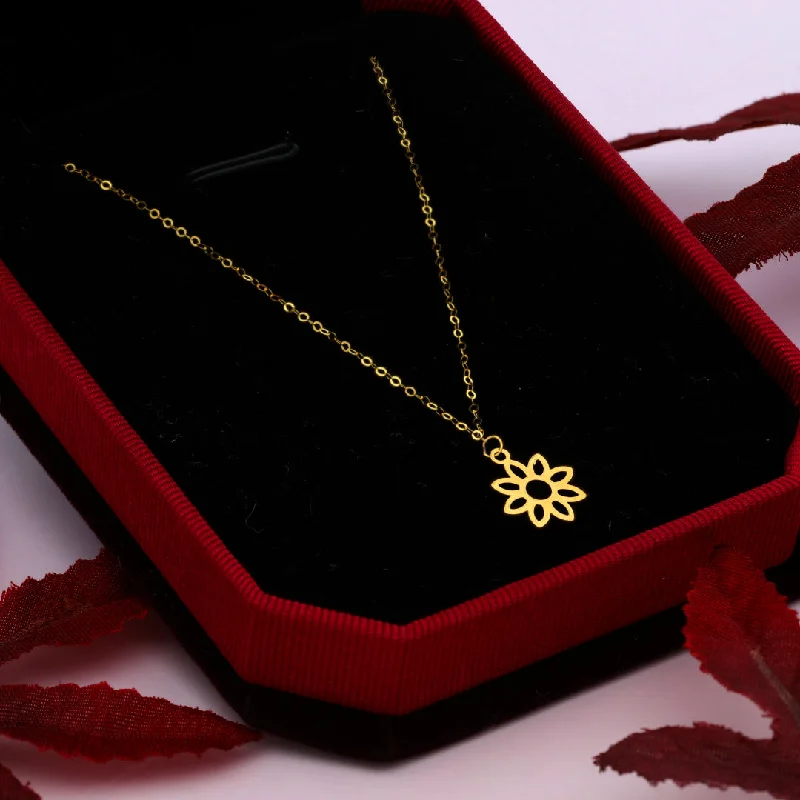 Ladies Hope Necklaces -black diamond necklaces for women -Gold Necklace (Chain With Hollow Flower Shaped Pendant) 21KT - FKJNKL21KM9991