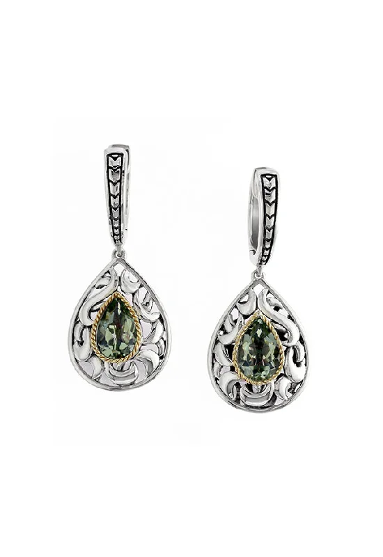 Ladies Adjustable Earrings -925 Sterling Silver and 18K Gold Green Amethyst Earrings, 2.33 TCW